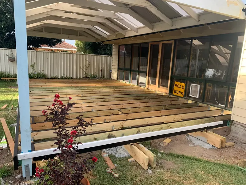 New timber subfloor frame and joists ready for deck boards